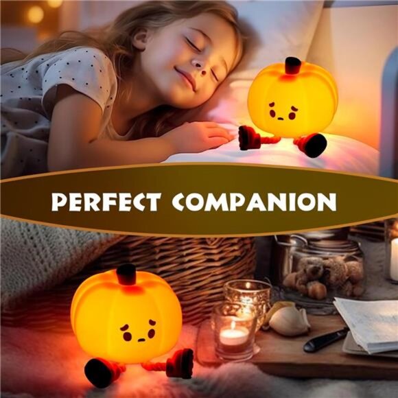 Pumpkin Night Light, Cute LED Lamp, Silicone Dimmable Nursery Nightlight - Picture 6 of 7